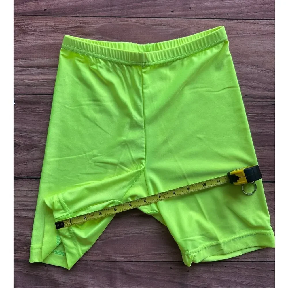 Vintage 80s 90s Sportjack Neon Green Bike Shorts High Waist Spandex M